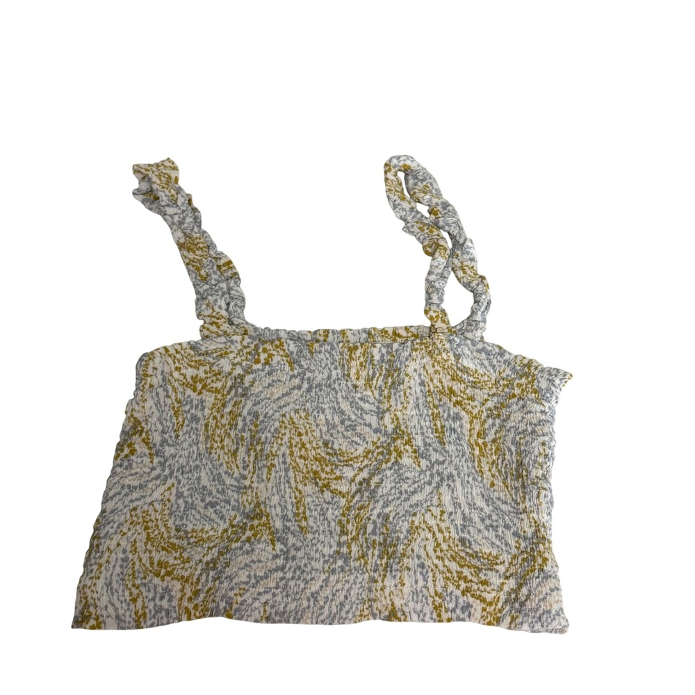 Paper Crane Womens Smocked Cami Crop Top Yellow Grey Abstract Marble Small